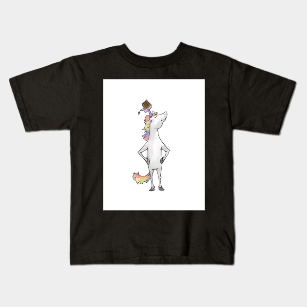 Unicorn with Cake - Happy Birthday Kids T-Shirt by trippyart